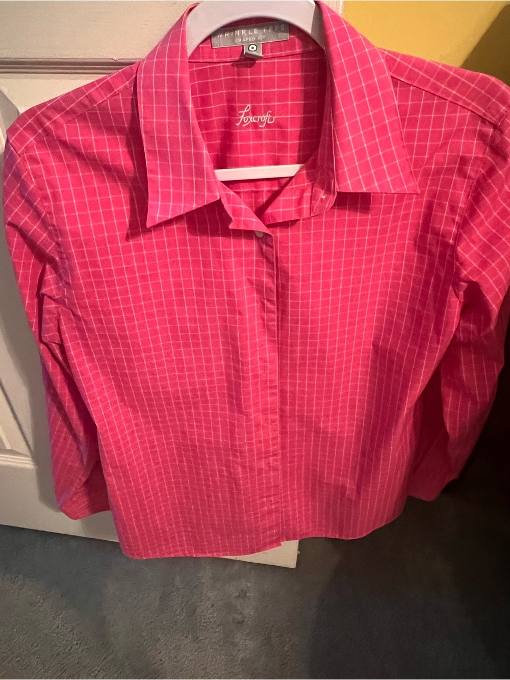 Foxcroft Pink Windowpane Button-Front Blouse